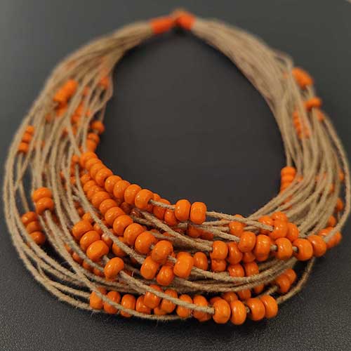 Rosary Beige Orange Jute Dori Neckpiece