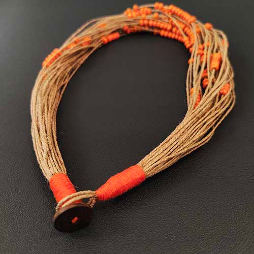 Rosary Beige Orange Jute Dori Neckpiece