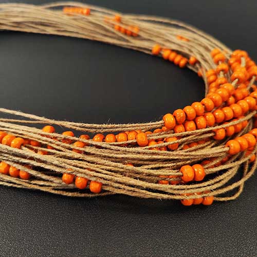 Rosary Beige Orange Jute Dori Neckpiece