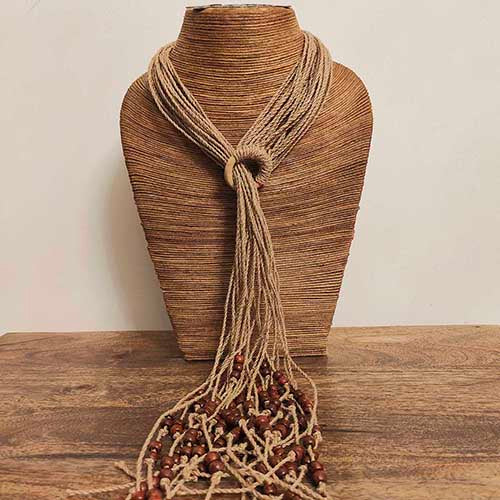 Rosette Beige Jute Dori Neckpiece