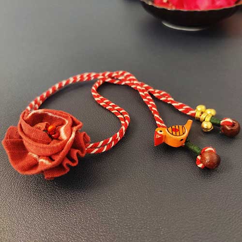 Laal Red / Crimson Shibori Fabric Handmade Rakhi