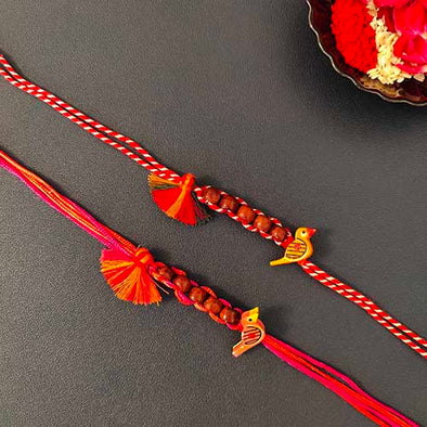 Chiriya Red / Pink Cotton Handmade Rakhi Set of 2