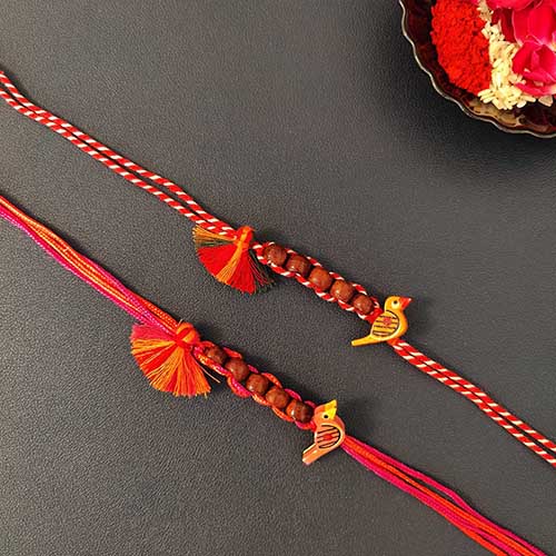 Chiriya Red / Pink Cotton Handmade Rakhi Set of 2