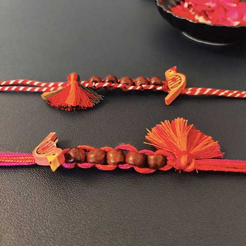 Chiriya Red / Pink Cotton Handmade Rakhi Set of 2