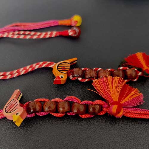 Chiriya Red / Pink Cotton Handmade Rakhi Set of 2