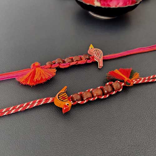 Chiriya Red / Pink Cotton Handmade Rakhi Set of 2