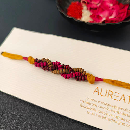 Wooden beads Plait Cotton thread  Handmade Adult Rakhi Set of 2