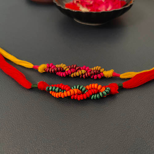 Wooden beads Plait Cotton thread  Handmade Adult Rakhi Set of 2