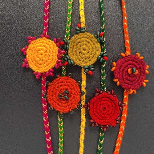 Crochet Multi Cotton Handmade Rakhi Set of 5