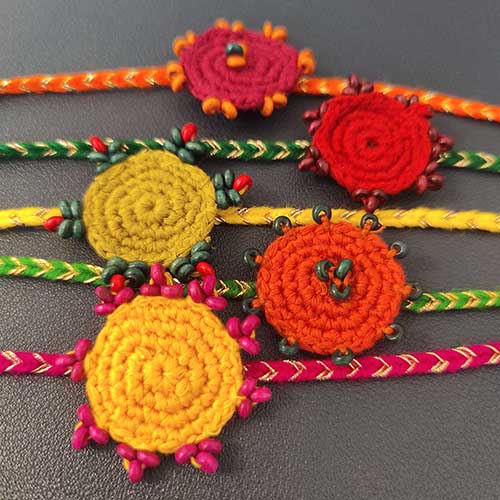 Crochet Multi Cotton Handmade Rakhi Set of 5