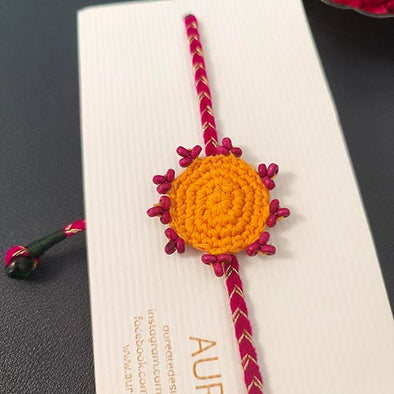 Crochet Yellow/Pink Cotton Handmade Rakhi