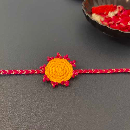 Crochet Yellow/Pink Cotton Handmade Rakhi