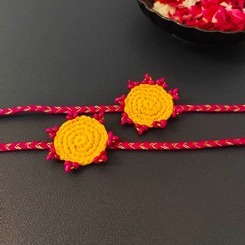 Crochet Yellow/Pink Cotton Handmade Rakhi