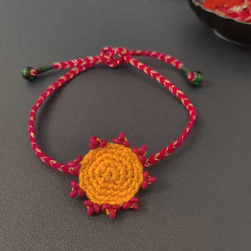 Crochet Yellow/Pink Cotton Handmade Rakhi