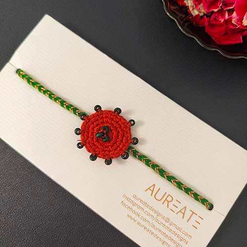 Crochet Rust/Green Cotton Handmade Rakhi