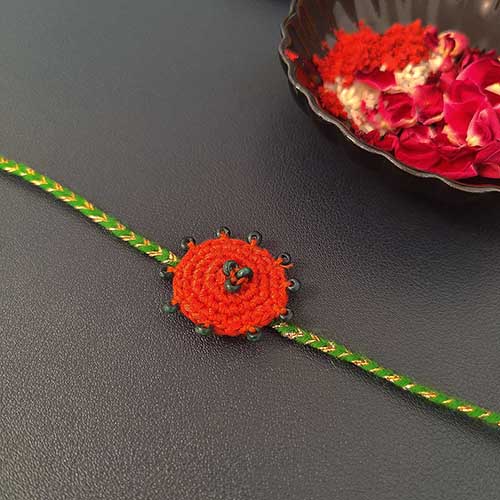 Crochet Rust/Green Cotton Handmade Rakhi