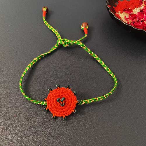 Crochet Rust/Green Cotton Handmade Rakhi