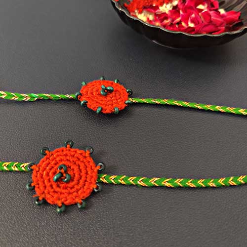 Crochet Rust/Green Cotton Handmade Rakhi