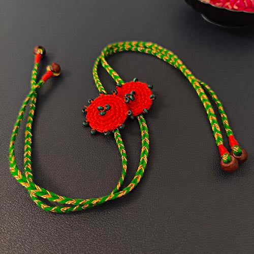 Crochet Rust/Green Cotton Handmade Rakhi