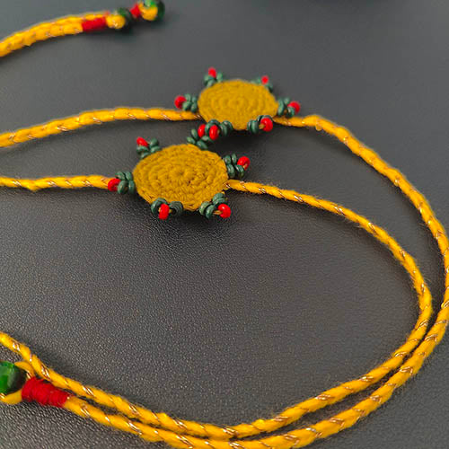 Crochet Yellow/ Leaf Green Cotton Handmade Rakhi