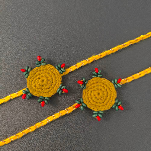 Crochet Yellow/ Leaf Green Cotton Handmade Rakhi