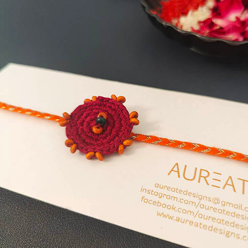 Crochet Fushia / Orange Cotton Handmade Rakhi