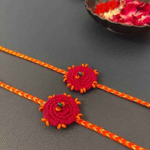 Crochet Fushia / Orange Cotton Handmade Rakhi