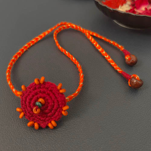 Crochet Fushia / Orange Cotton Handmade Rakhi