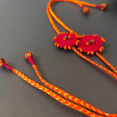 Crochet Fushia / Orange Cotton Handmade Rakhi