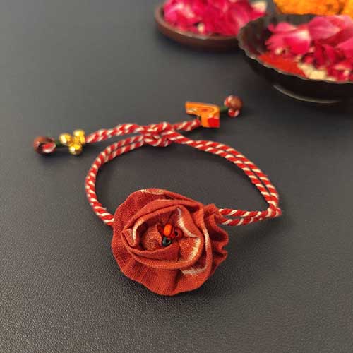 Laal Red / Crimson Shibori Fabric Handmade Rakhi