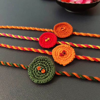 Ring Crochet Multi Cotton Handmade Rakhi Set of 4