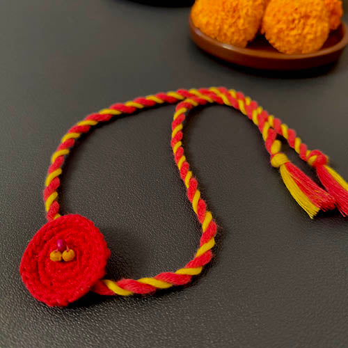 Ring Crochet Pink Yellow Cotton Handmade Rakhi