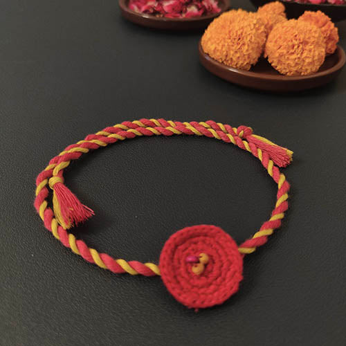 Ring Crochet Pink Yellow Cotton Handmade Rakhi