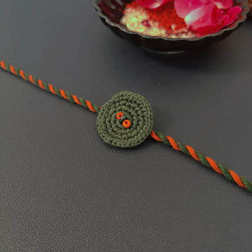 Ring Crochet Green Rust Cotton Handmade Rakhi