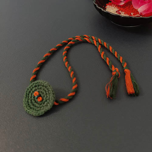 Ring Crochet Green Rust Cotton Handmade Rakhi