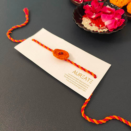 Ring Crochet Orange Pink Cotton Handmade Rakhi