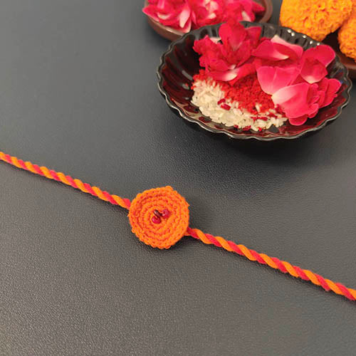 Ring Crochet Orange Pink Cotton Handmade Rakhi