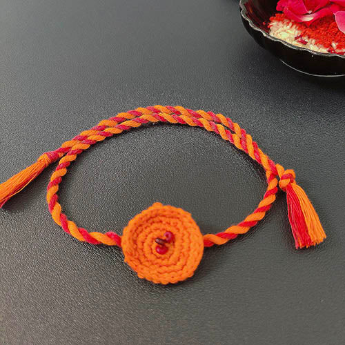 Ring Crochet Orange Pink Cotton Handmade Rakhi