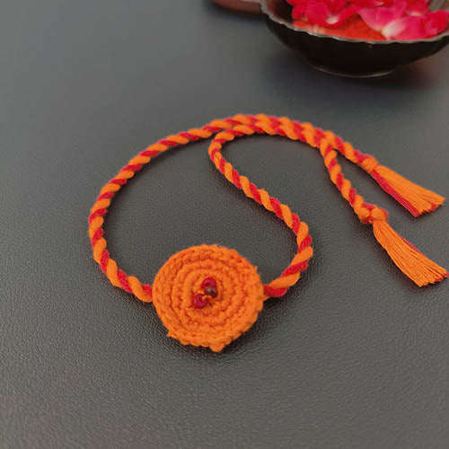 Ring Crochet Orange Pink Cotton Handmade Rakhi