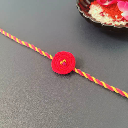 Ring Crochet Pink Yellow Cotton Handmade Rakhi