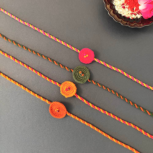 Ring Crochet Multi Cotton Handmade Rakhi Set of 4