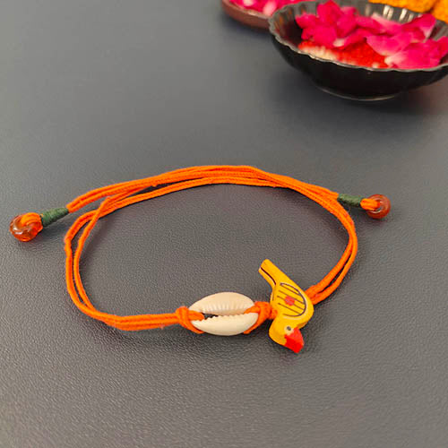 Wooden Bird Cotton Dori Rakhi set of 2