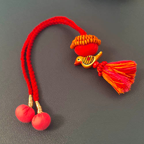 Pink/Orange Thread Wooden Beads Rakhi/Lumba set