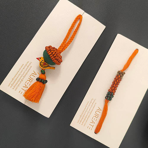 Orange/Teal Thread Wooden Beads Rakhi/Lumba set