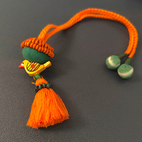 Orange/Teal Thread Wooden Beads Rakhi/Lumba set