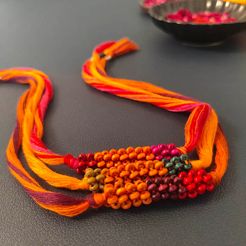 Handmade Multi color Thread Wooden Beads Rakhi set of 3