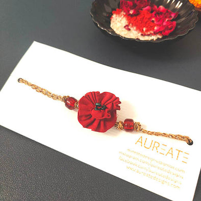 Rose Crimson Gold  Fabric Dori Rakhi