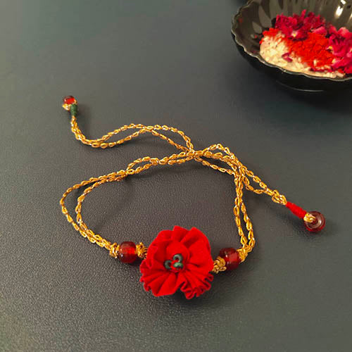 Rose Crimson Gold  Fabric Dori Rakhi