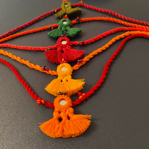 Tassel Mirror Multi Cotton Handmade Adult Rakhi (Set of 5)