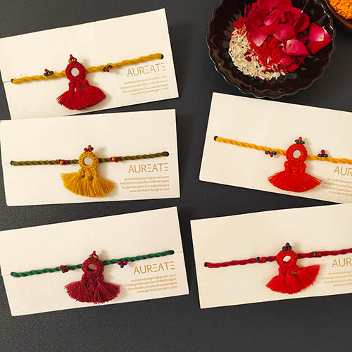 Tassel Mirror Multi Cotton Handmade Adult Rakhi (Set of 5)